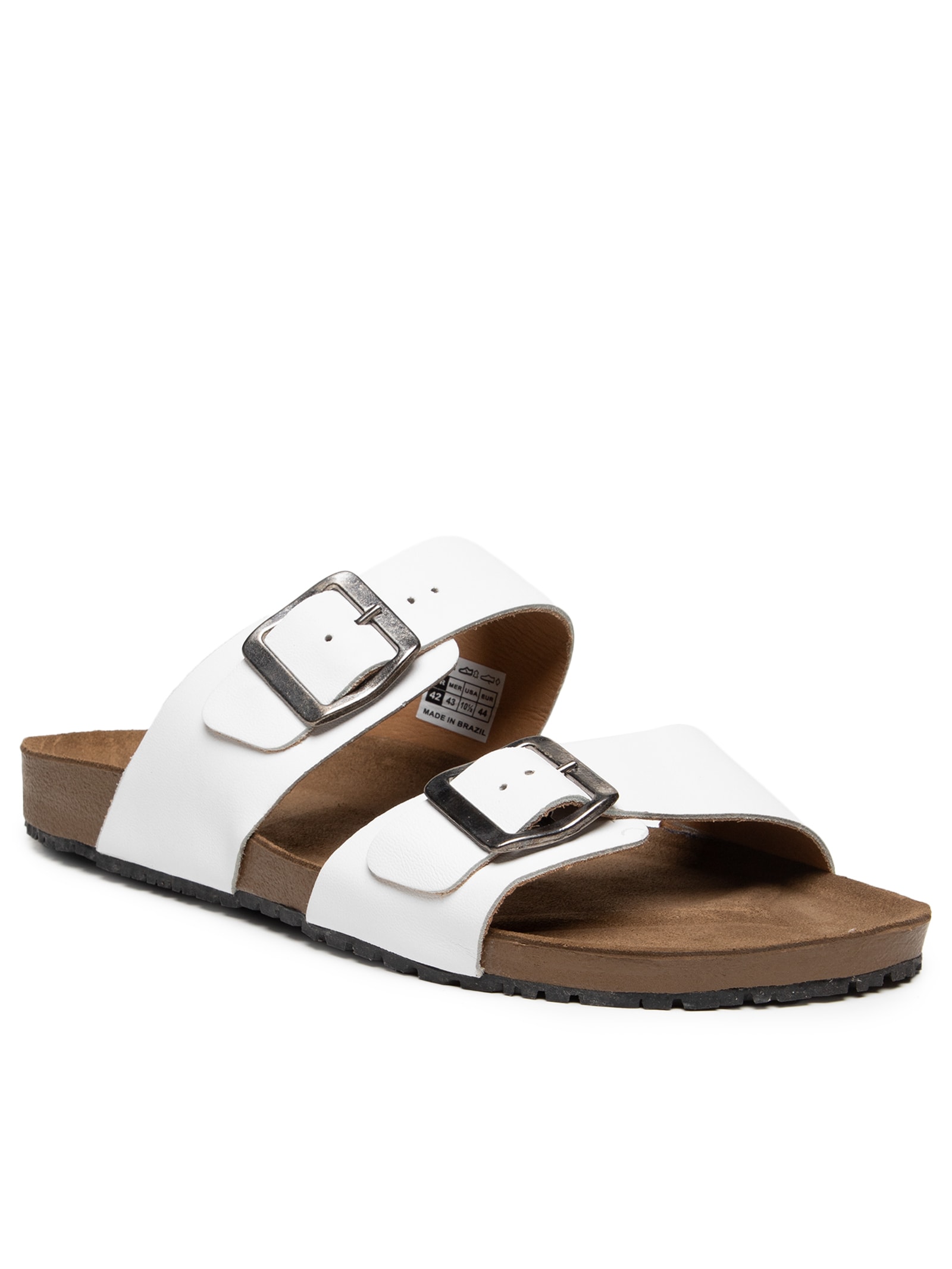 Sandália Unissex De Tiras Basica Em Couro Branco Basiq