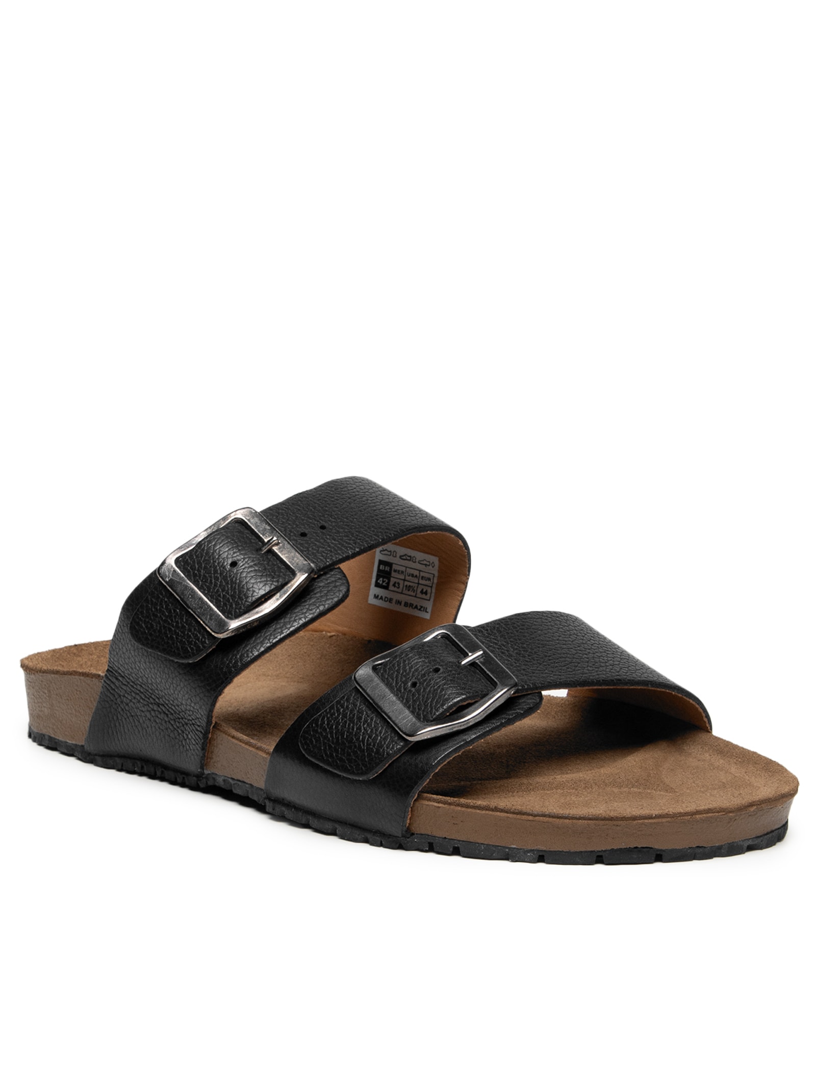 Sandália Unissex De Tiras Basica Em Couro Preto Basiq