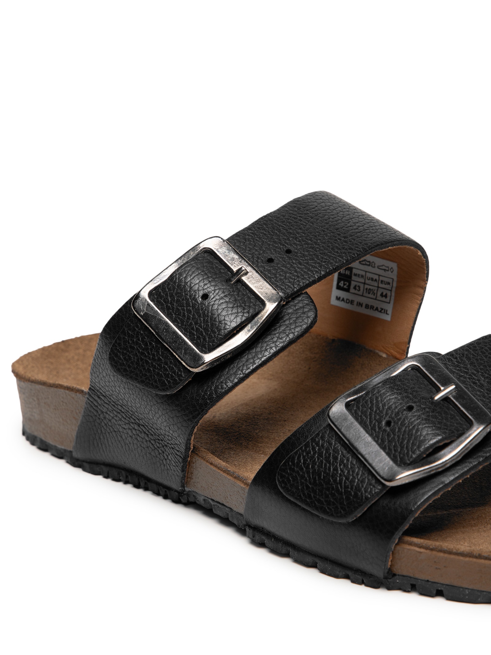 Sandália Unissex De Tiras Basica Em Couro Preto Basiq