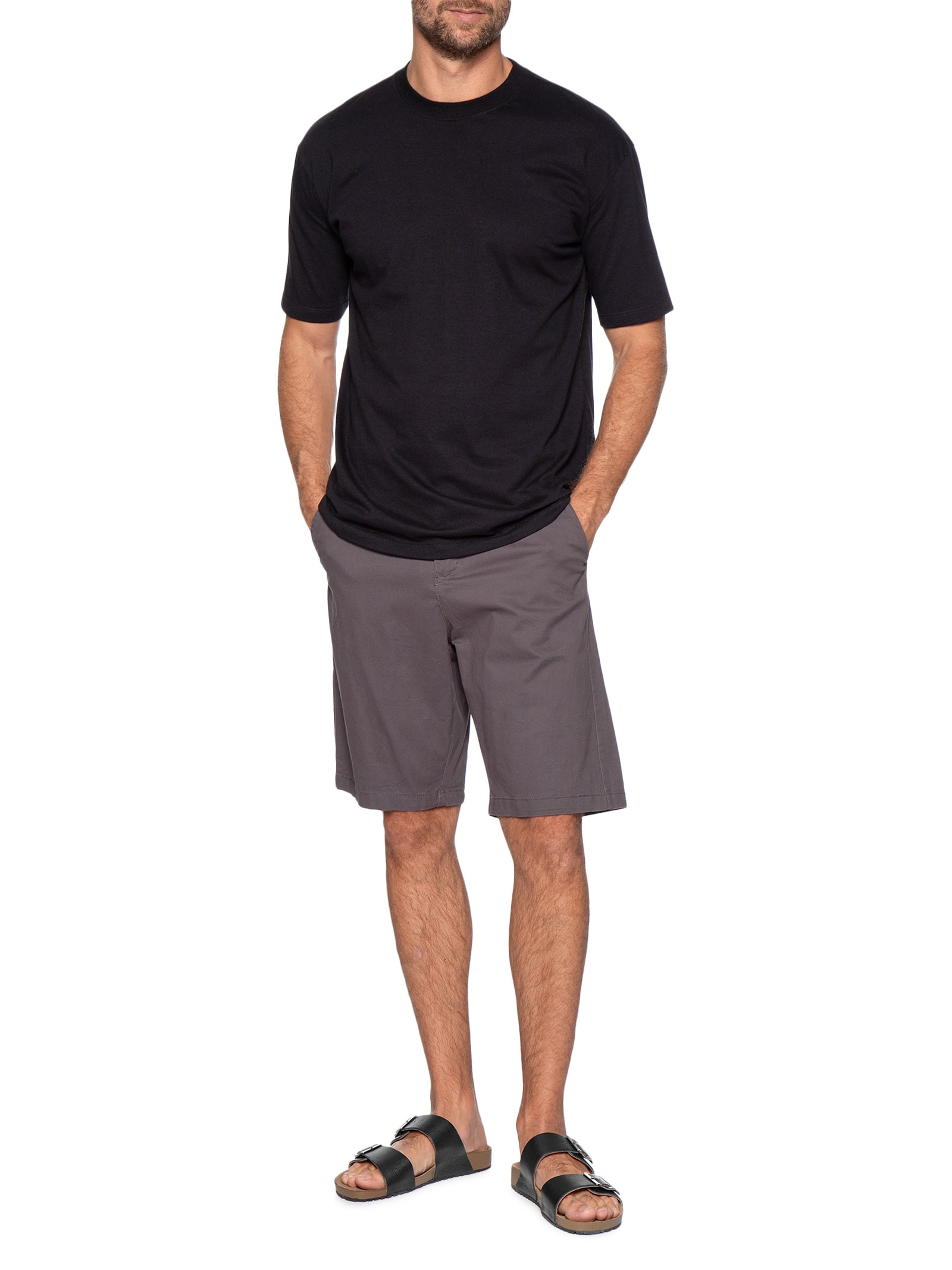 Sandália Unissex De Tiras Basica Em Couro Preto Basiq