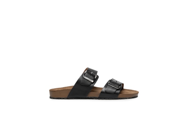 Sandália Unissex De Tiras Básica Em Couro - Preto