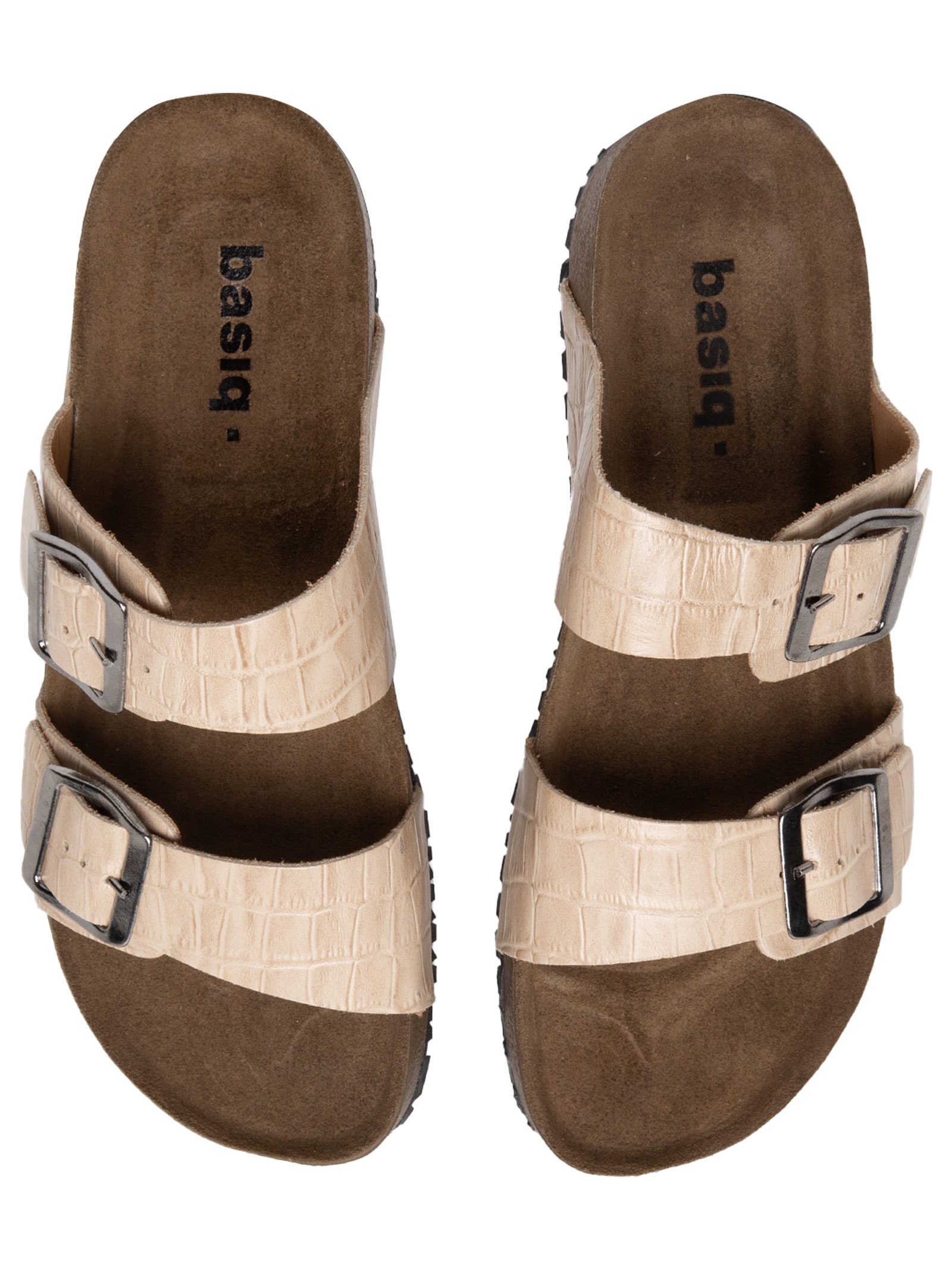 Sandália Unissex De Tiras Em Couro Croco Bege Basiq