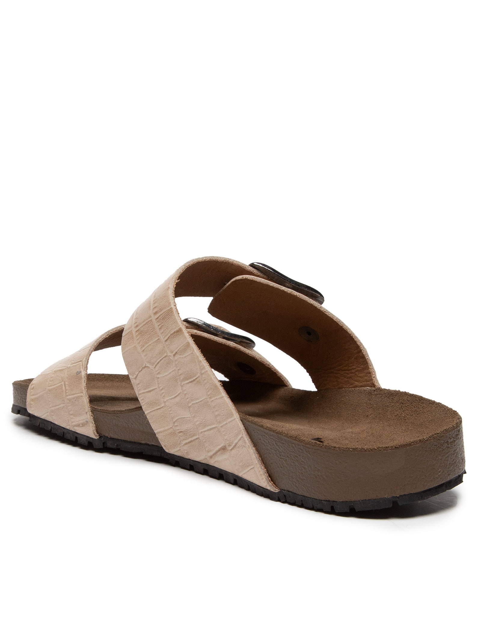 Sandália Unissex De Tiras Em Couro Croco Bege Basiq