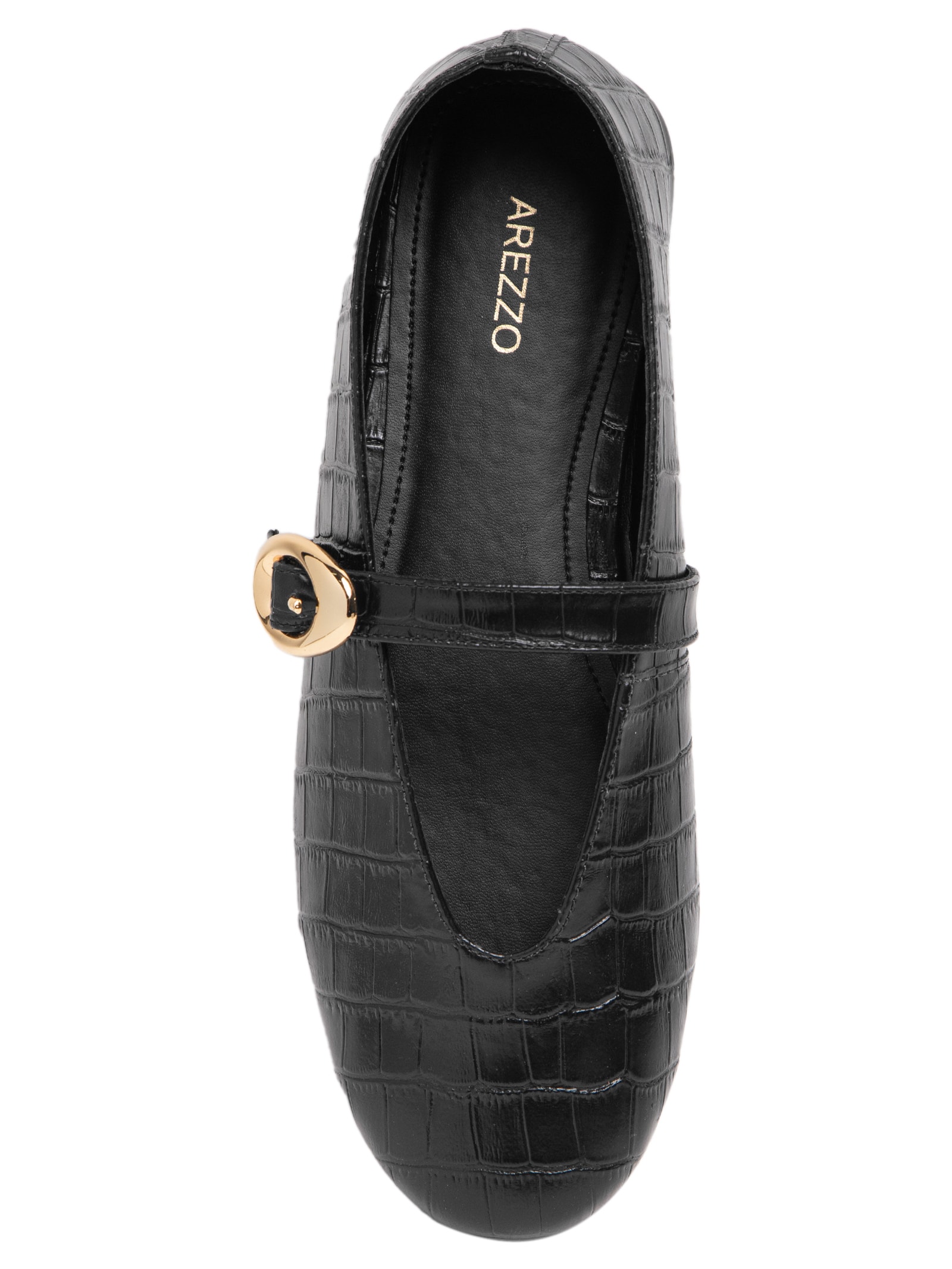 Arezzo Sapatilha Boneca Croco Fivela Maxi Preto