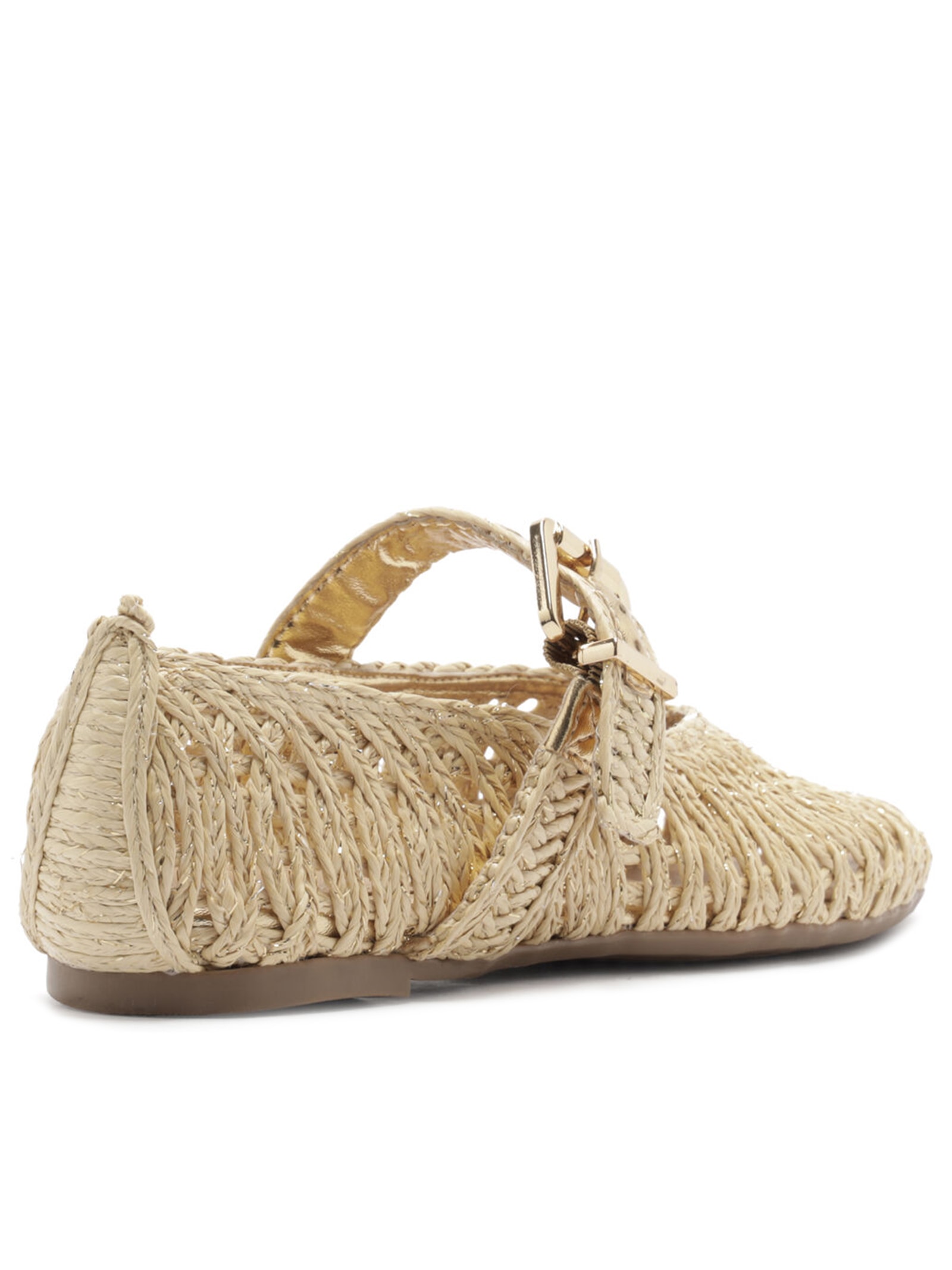 Sapatilha Bordada Vazada Fivela Bege Arezzo