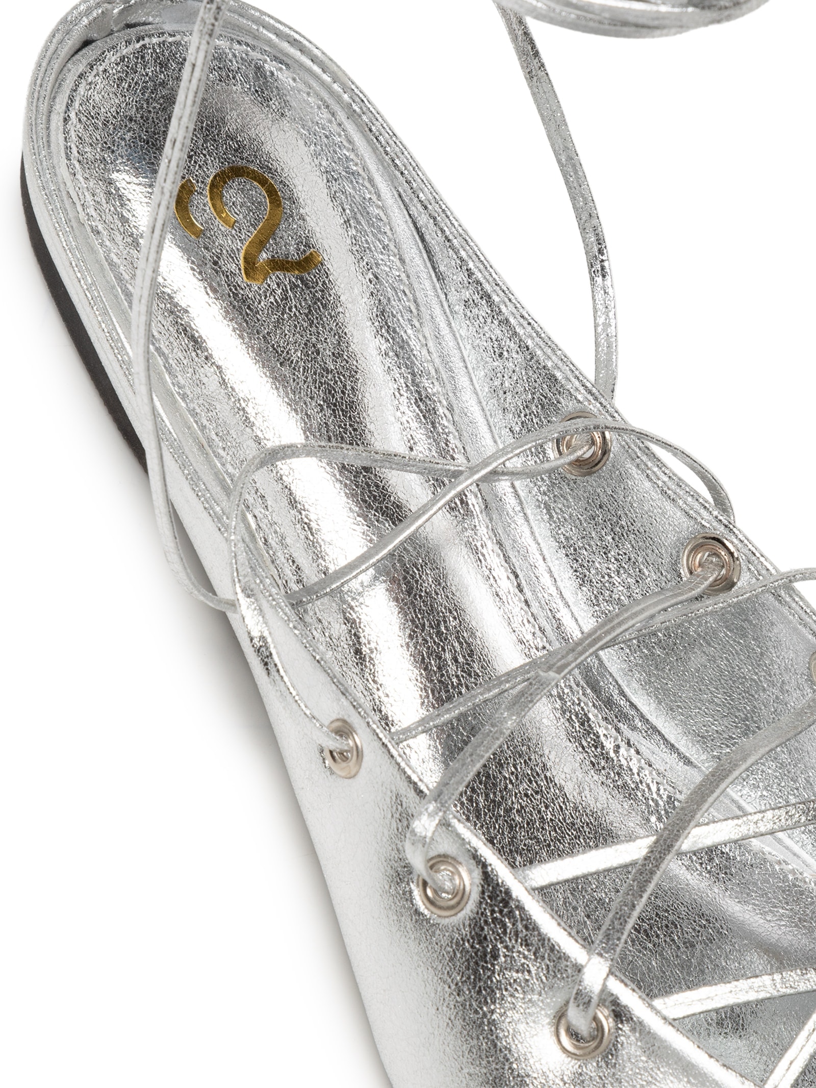 Sapatilha Com Amarração Em Couro Prateado '2Essential