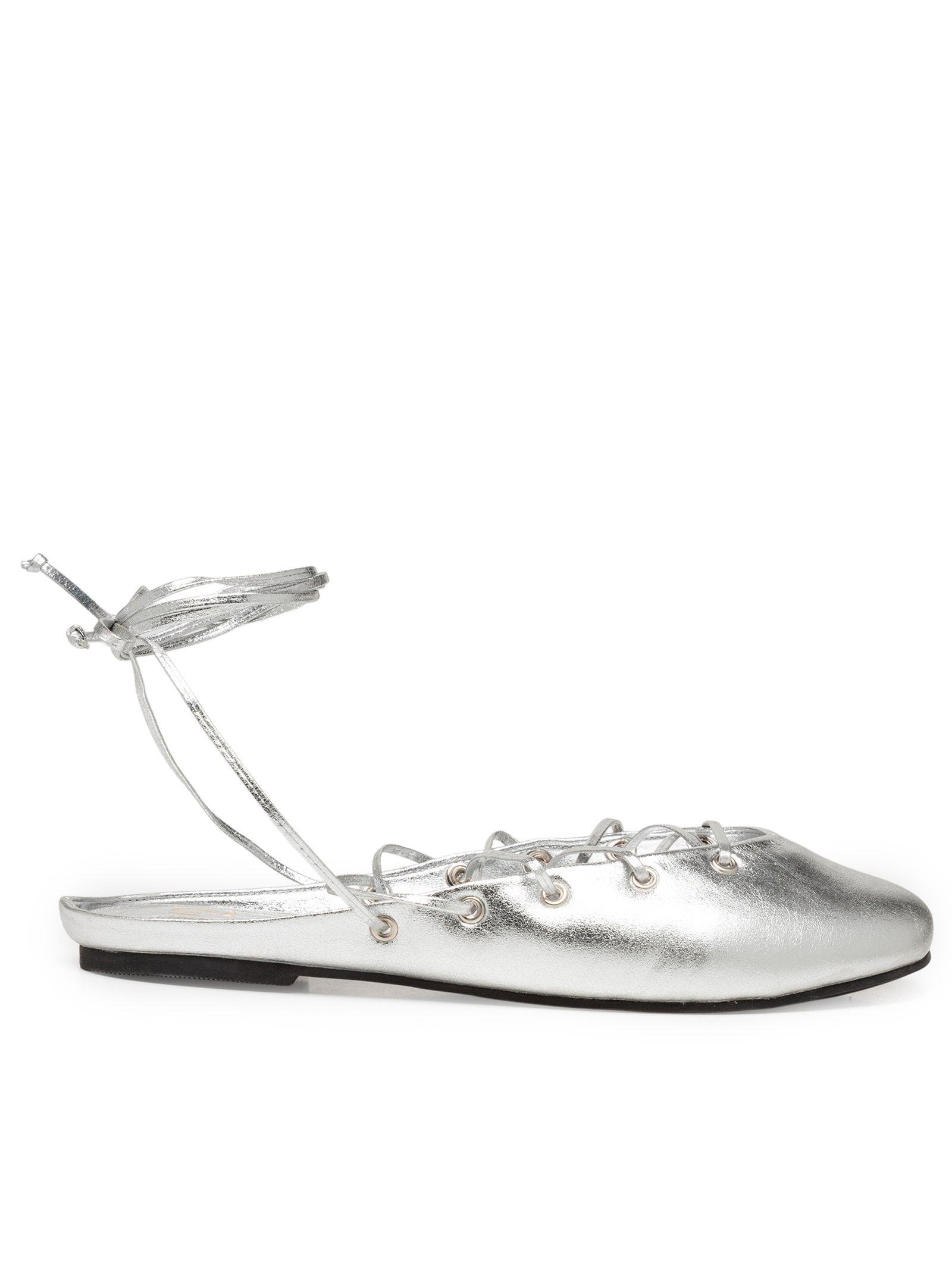 Sapatilha Com Amarração Em Couro Prateado '2Essential