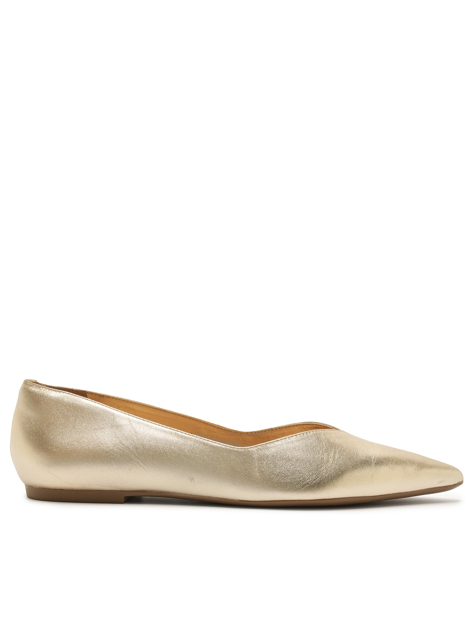 Sapatilha Couro Bico Fino Minimal Dourado Arezzo