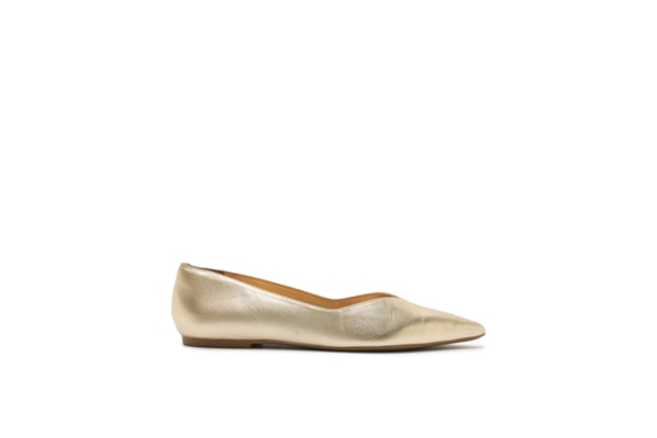 Sapatilha Couro Bico Fino Minimal - Dourado