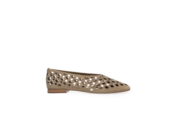 Sapatilha Feminina Bico Quadrado Suede Almond - Bege