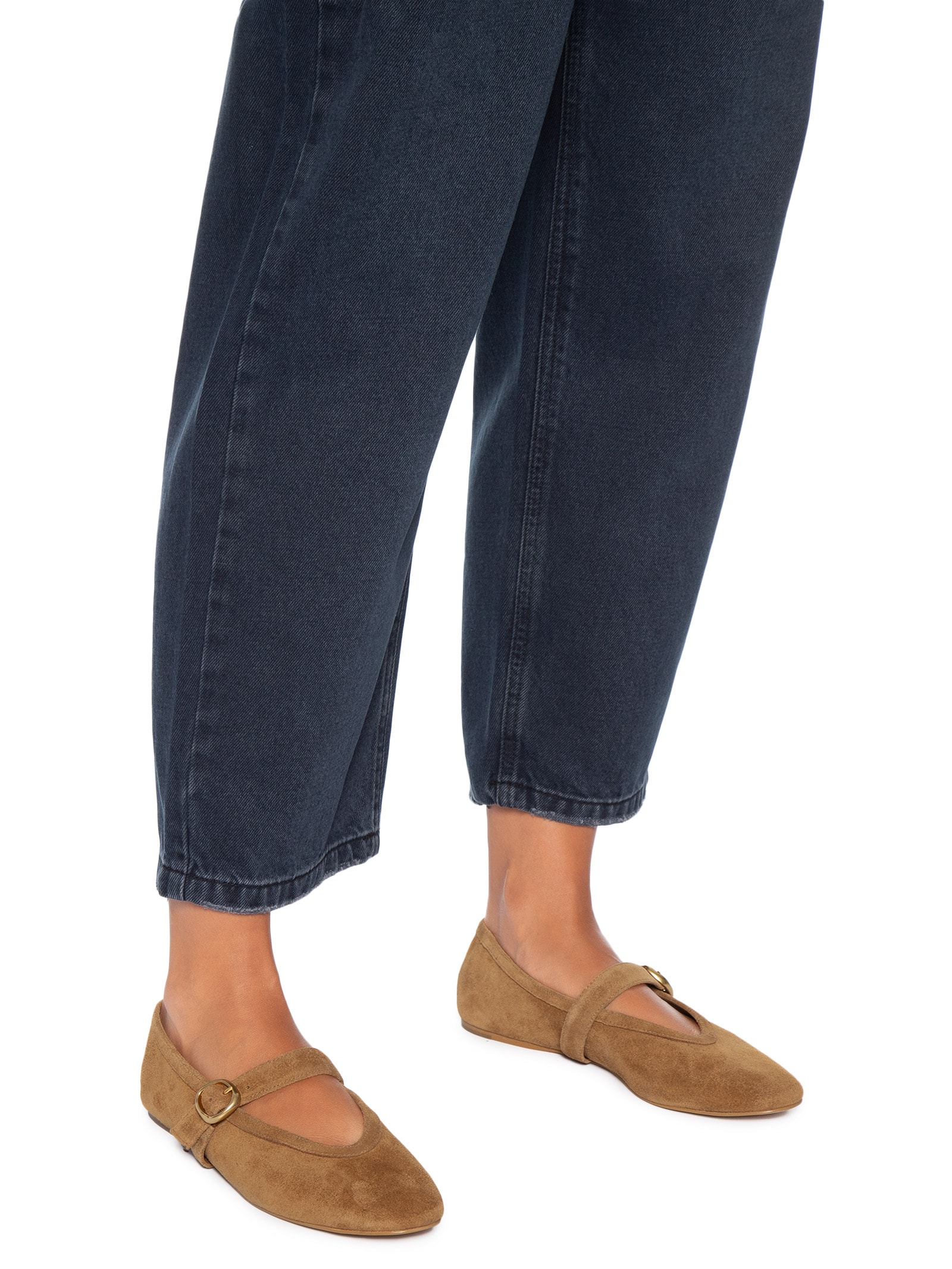 Sapatilha Feminina Bico Redondo Suede Saddle Marrom Carrano