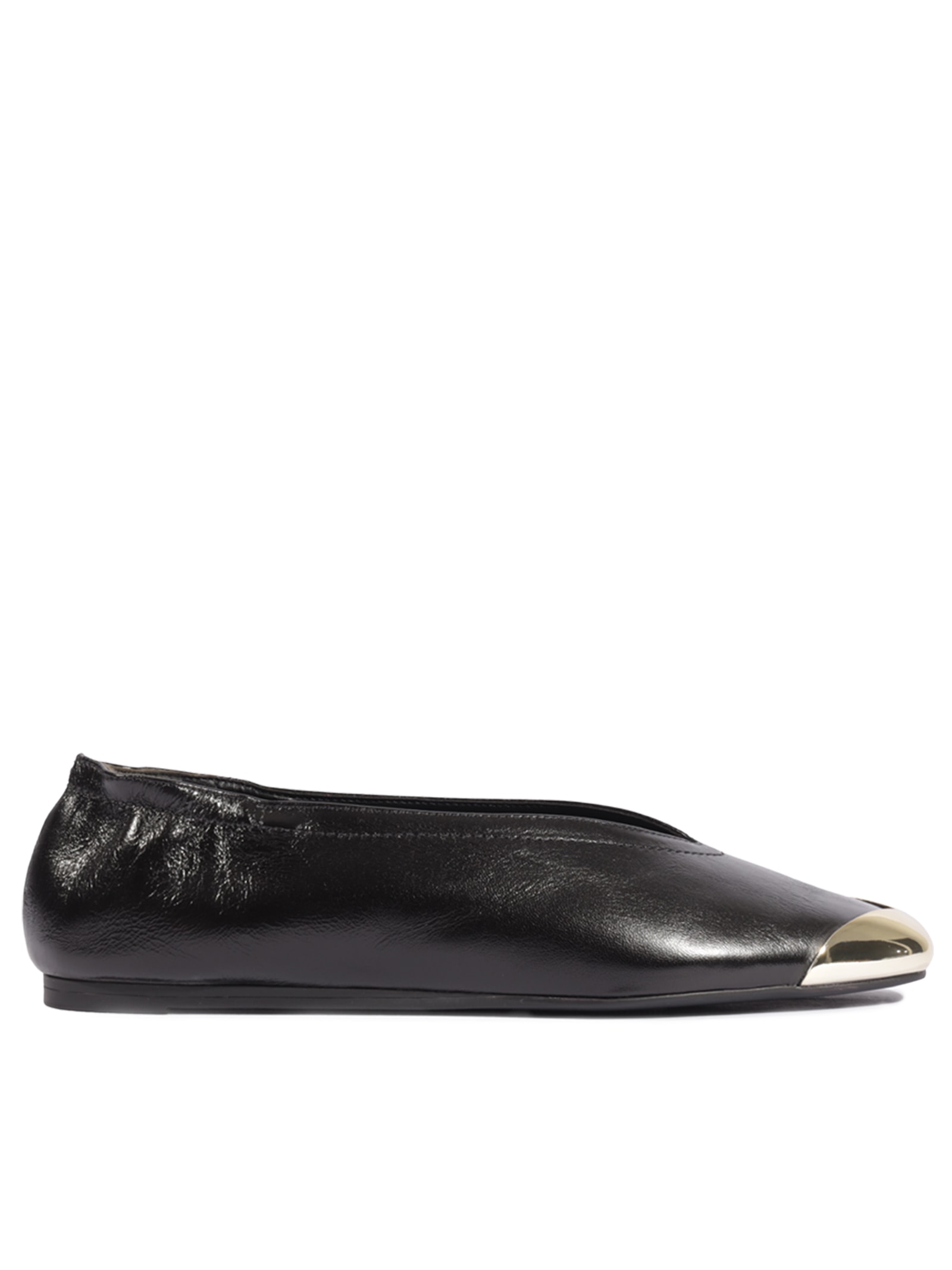 Sapatilha Feminina Biqueira Metal Couro Preto Schutz