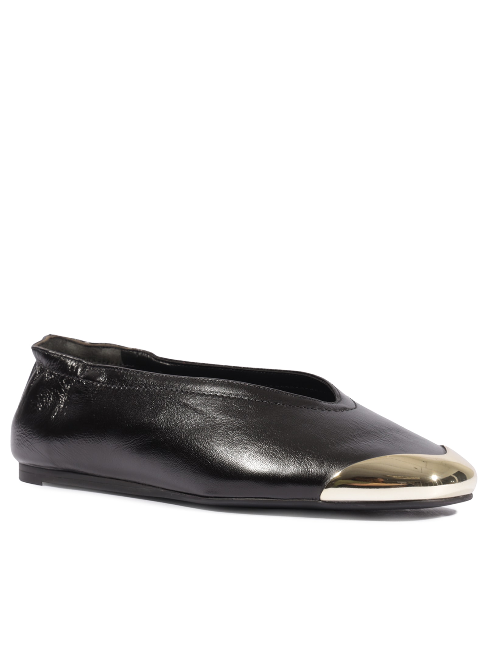 Sapatilha Feminina Biqueira Metal Couro Preto Schutz