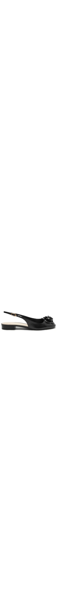 Sapatilha Feminina Couro Slingback Flor - Preto