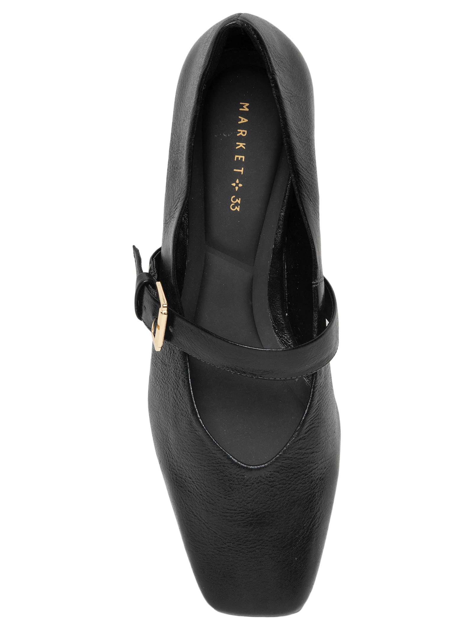 Sapatilha Feminina Em Couro Com Bico Quadrado Preto Market 33