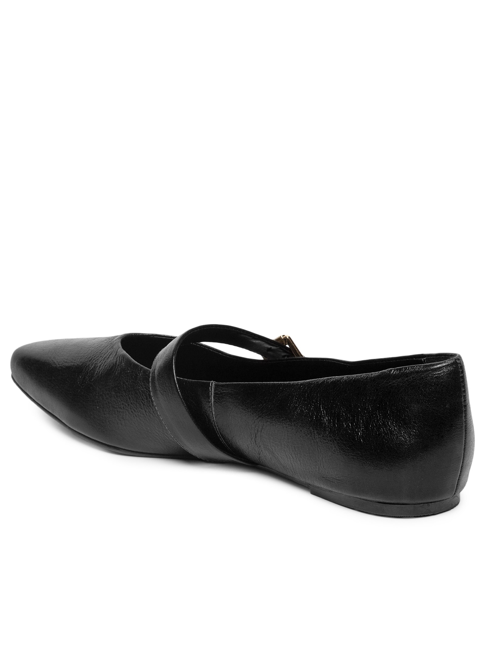 Sapatilha Feminina Em Couro Com Bico Quadrado Preto Market 33