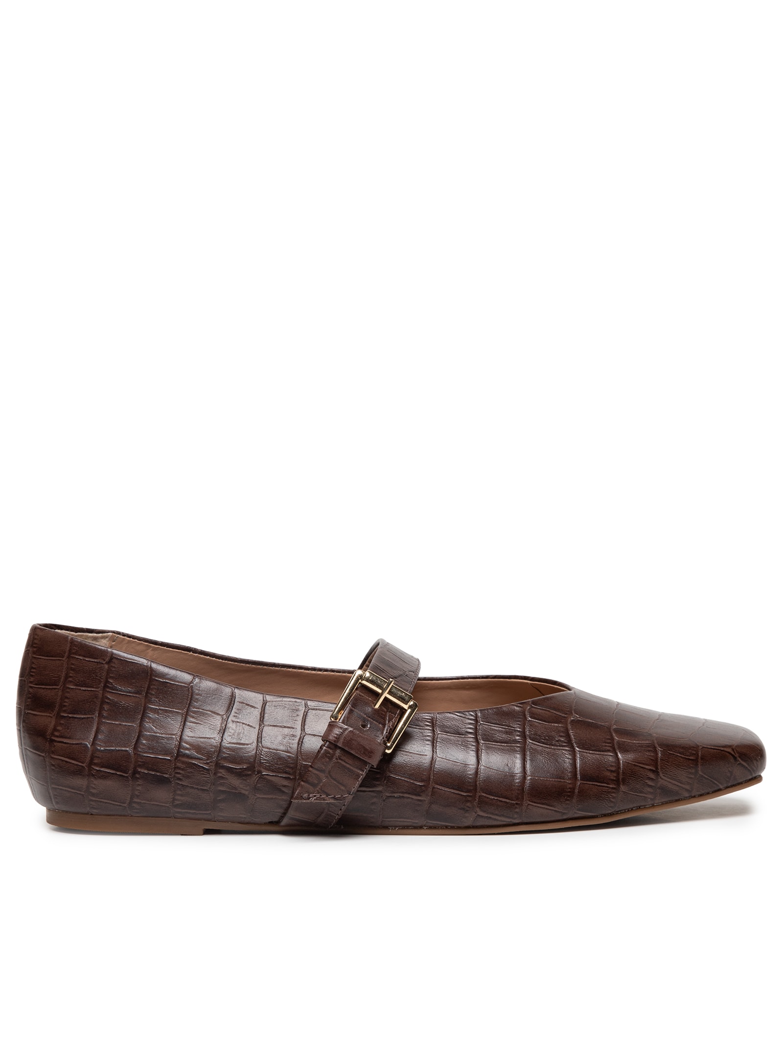 Sapatilha Feminina Em Couro Croco Com Fivela Marrom Basiq