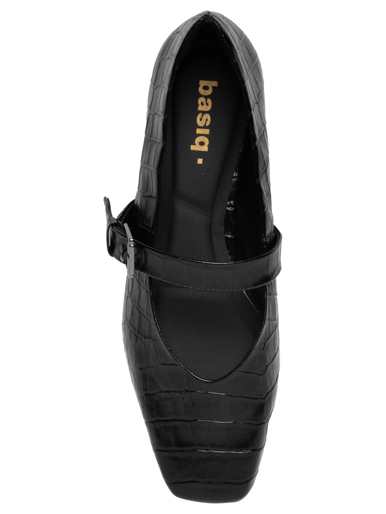 Sapatilha Feminina Em Couro Croco Com Fivela Preto Basiq
