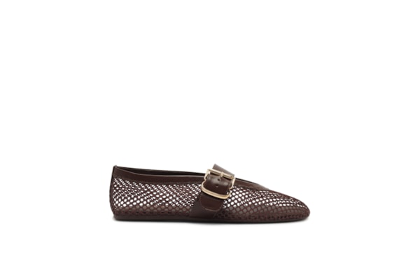 Sapatilha Feminina Tela Fivela Dourada - Marrom