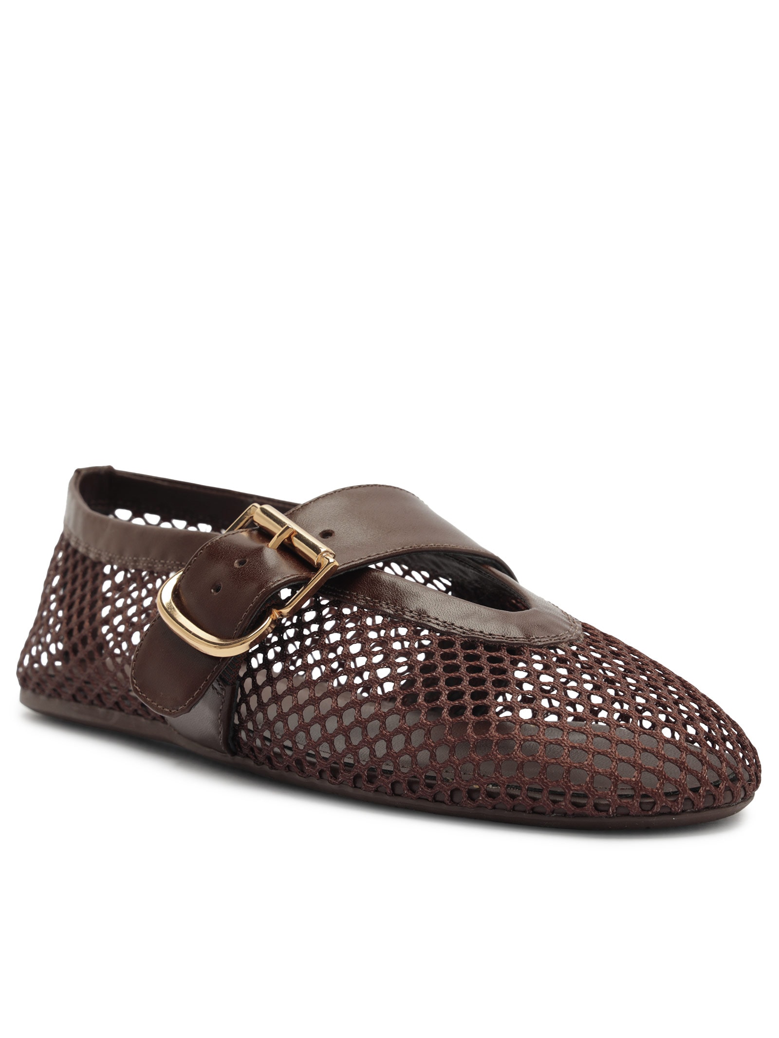 Sapatilha Feminina Tela Fivela Dourada Marrom Arezzo