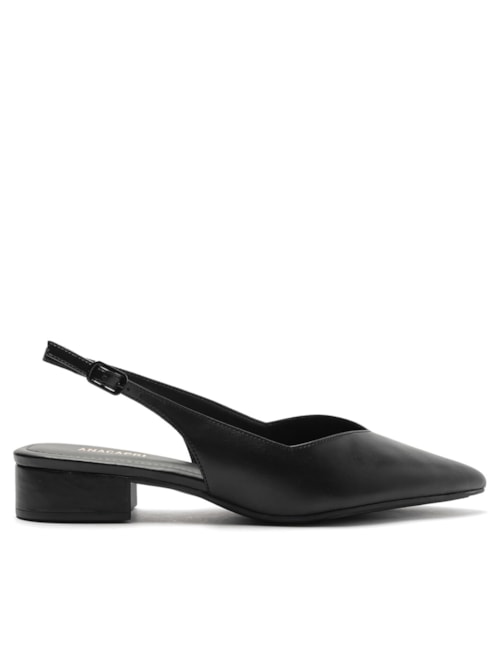 Sapatilha Slingback Salto Bloco Corte Triangular - Preto