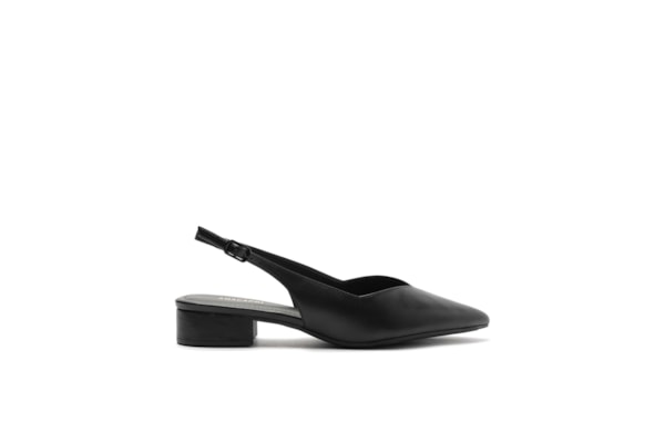 Sapatilha Slingback Salto Bloco Corte Triangular - Preto