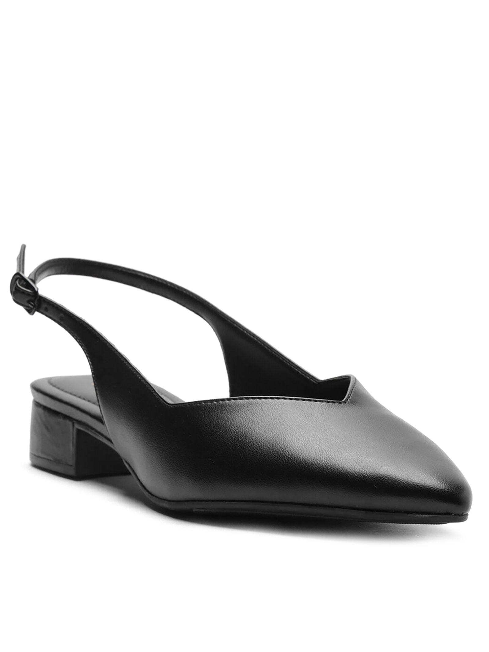 Sapatilha Slingback Salto Bloco Corte Triangular Preto Anacapri