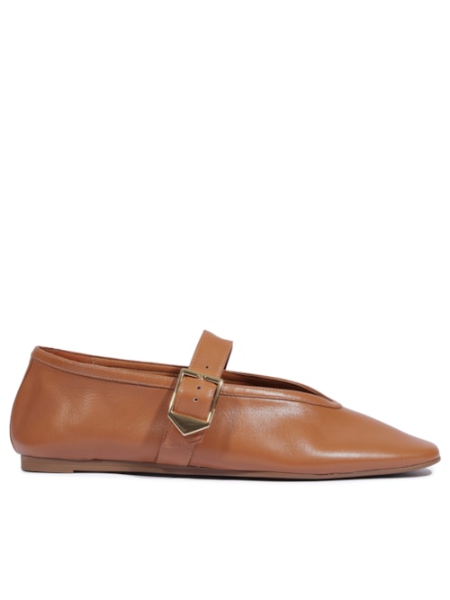 Sapatilha Vick Buckle Couro - Marrom