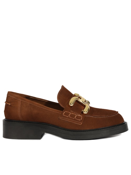 Sapato Feminino Loafer Dylan Chain Camurça – Marrom