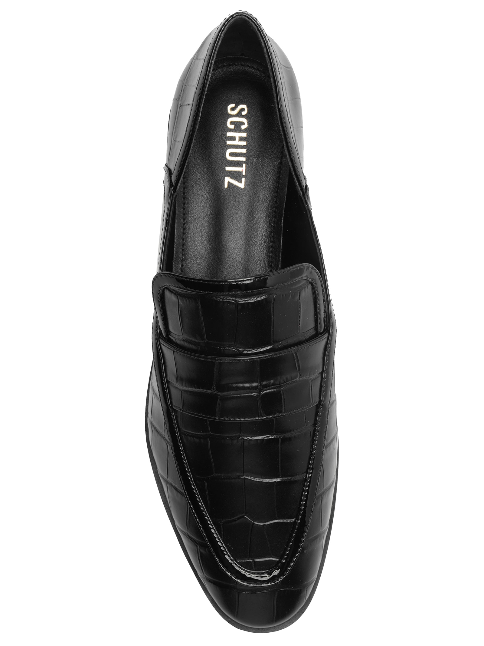 Sapato Feminino Mocassim Maurice Couro Croco - Preto - Schutz