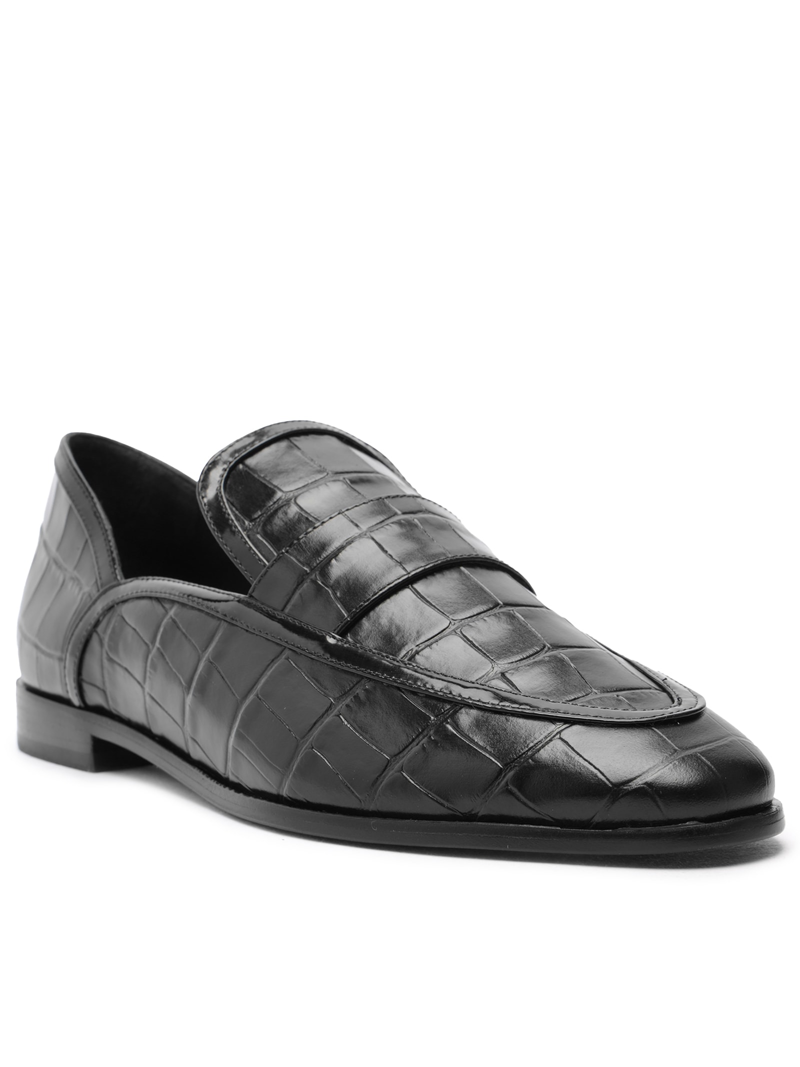 Sapato Feminino Mocassim Maurice Couro Croco - Preto - Schutz