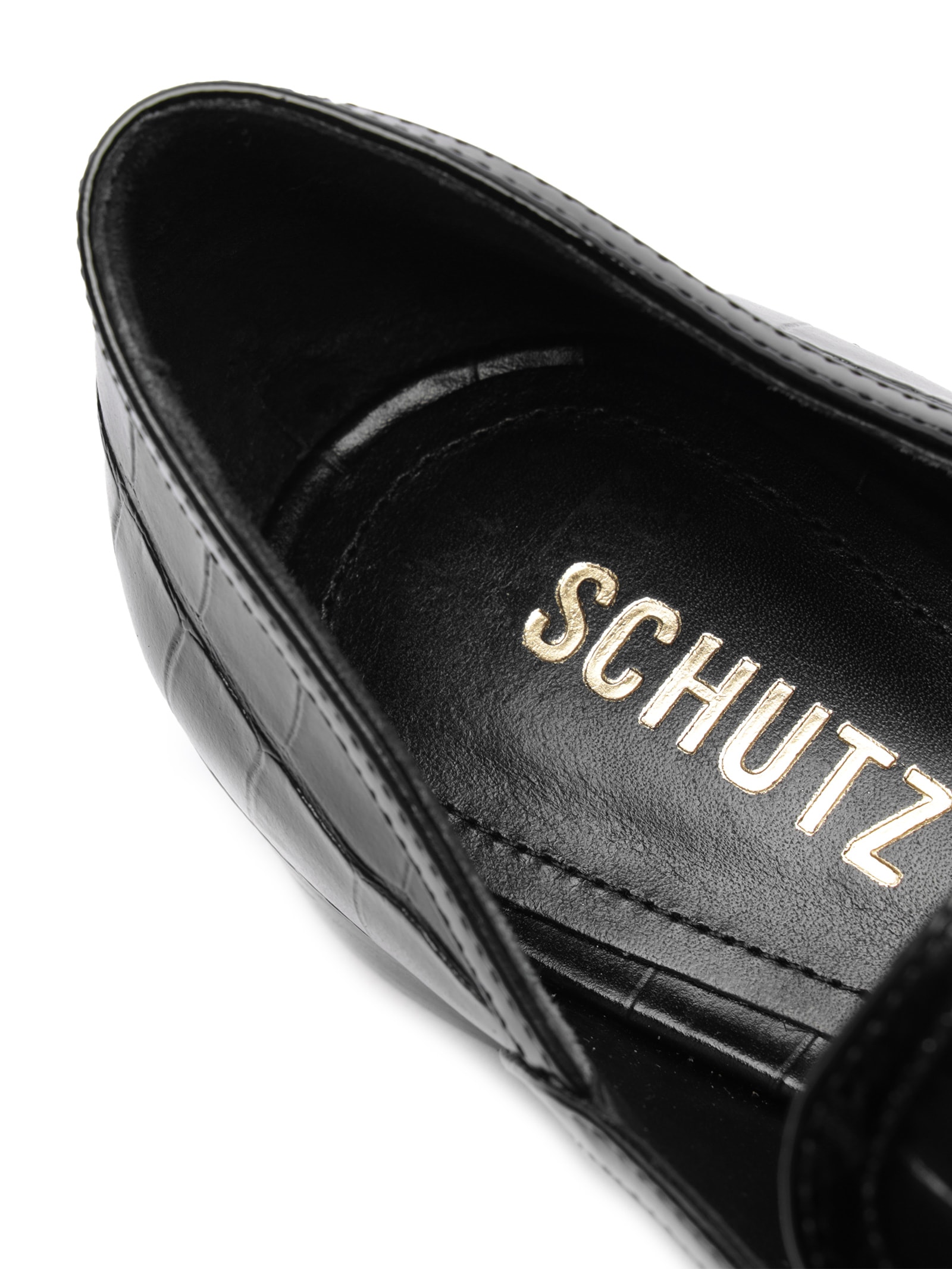 Sapato Feminino Mocassim Maurice Couro Croco Preto Schutz