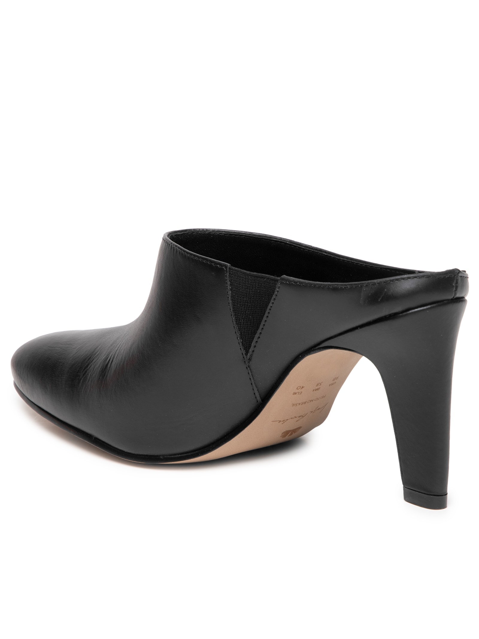 Sapato Feminino Salto Bico Amendoado Mule Couro Preto Luiza Barcelos