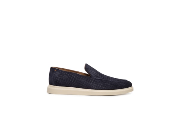 Sapato Masculino Couro Camurça Slip Em Tressê - Azul
