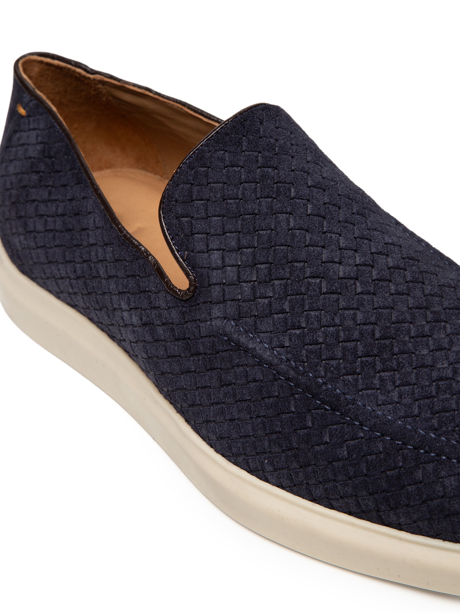 Sapato Masculino Couro Camurça Slip Em Tressê Azul '2 Essential
