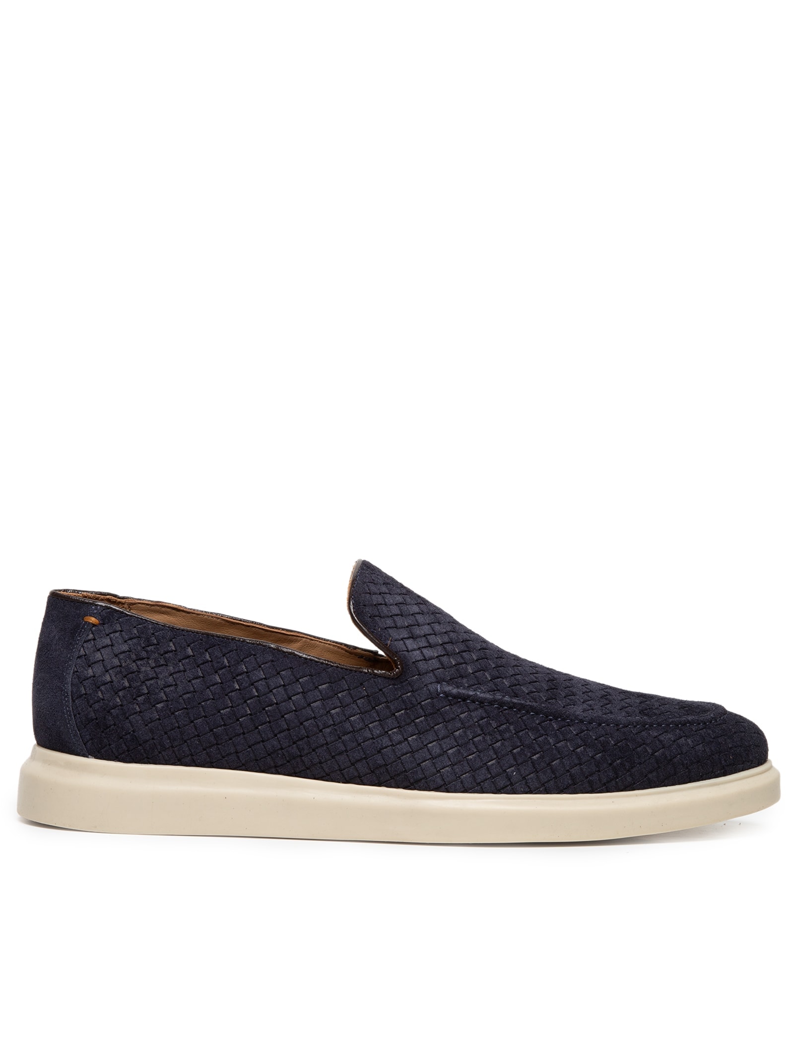 Sapato Masculino Couro Camurça Slip Em Tressê Azul '2 Essential