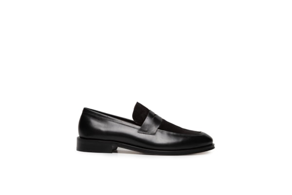 Sapato Masculino Loafer Em Camurça E Couro Legítimo - Preto