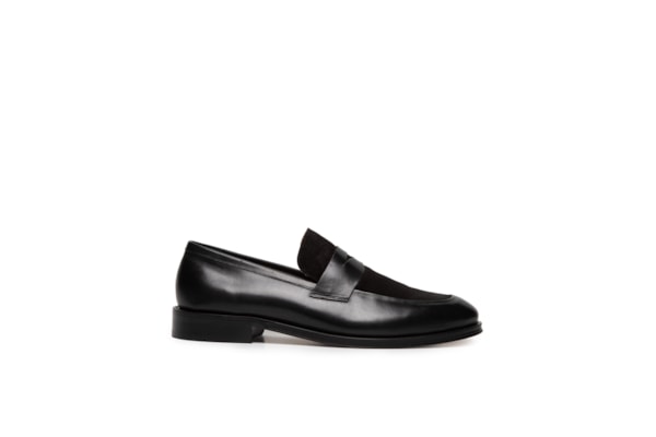Sapato Masculino Loafer Em Camurça E Couro Legítimo - Preto