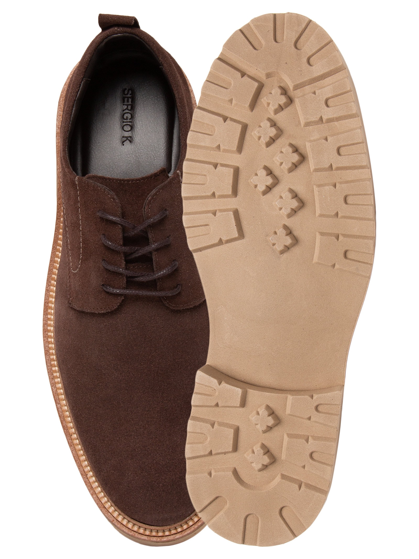 Sapato Masculino Loafer Em Camurça Tratorado Com Cadarço Marrom Sergio K
