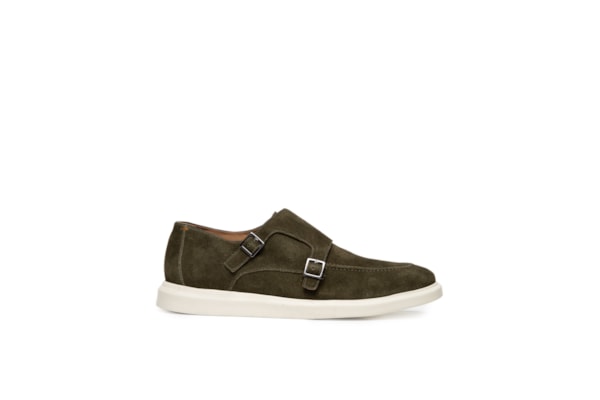 Sapato Masculino Monk Strap Em Couro Camurça - Verde