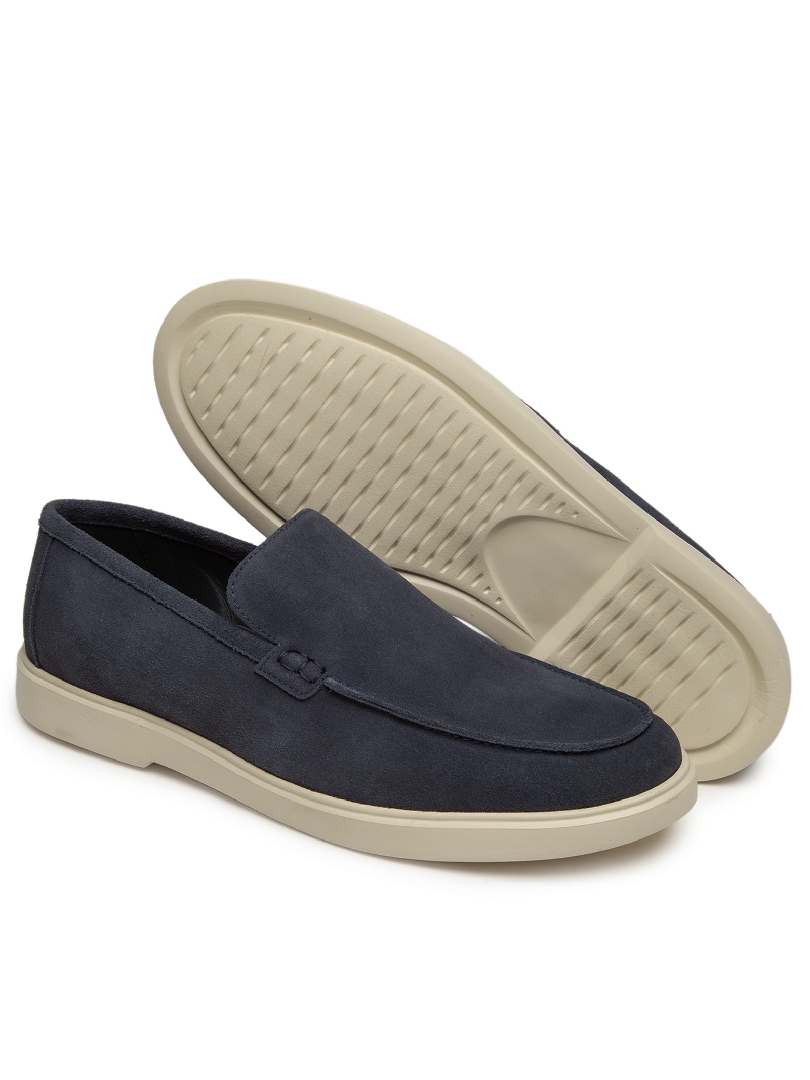 Sapato Masculino Slipper Em Couro Suede Azul '2 Essential