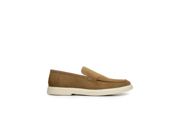 Sapato Masculino Slipper Em Couro Suede - Bege