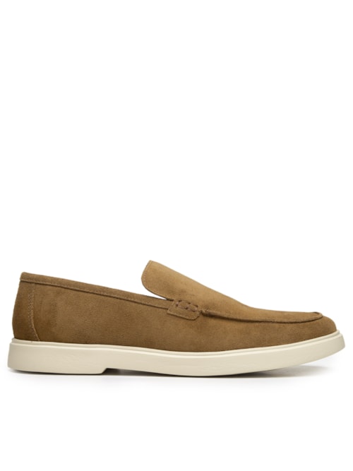 Sapato Masculino Slipper Em Couro Suede - Bege