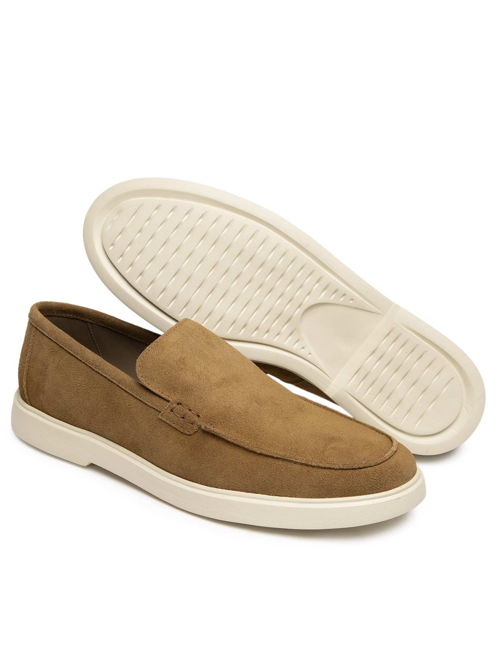 Sapato Masculino Slipper Em Couro Suede Bege '2 Essential