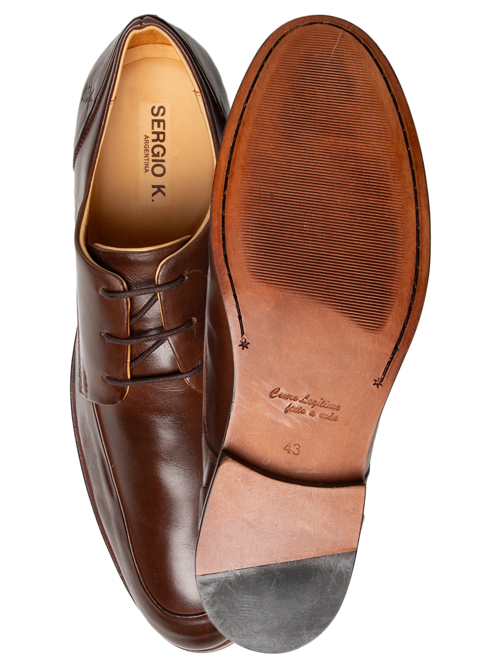 Sapato Masculino Social Com Cadarço Couro Marrom Sergio K