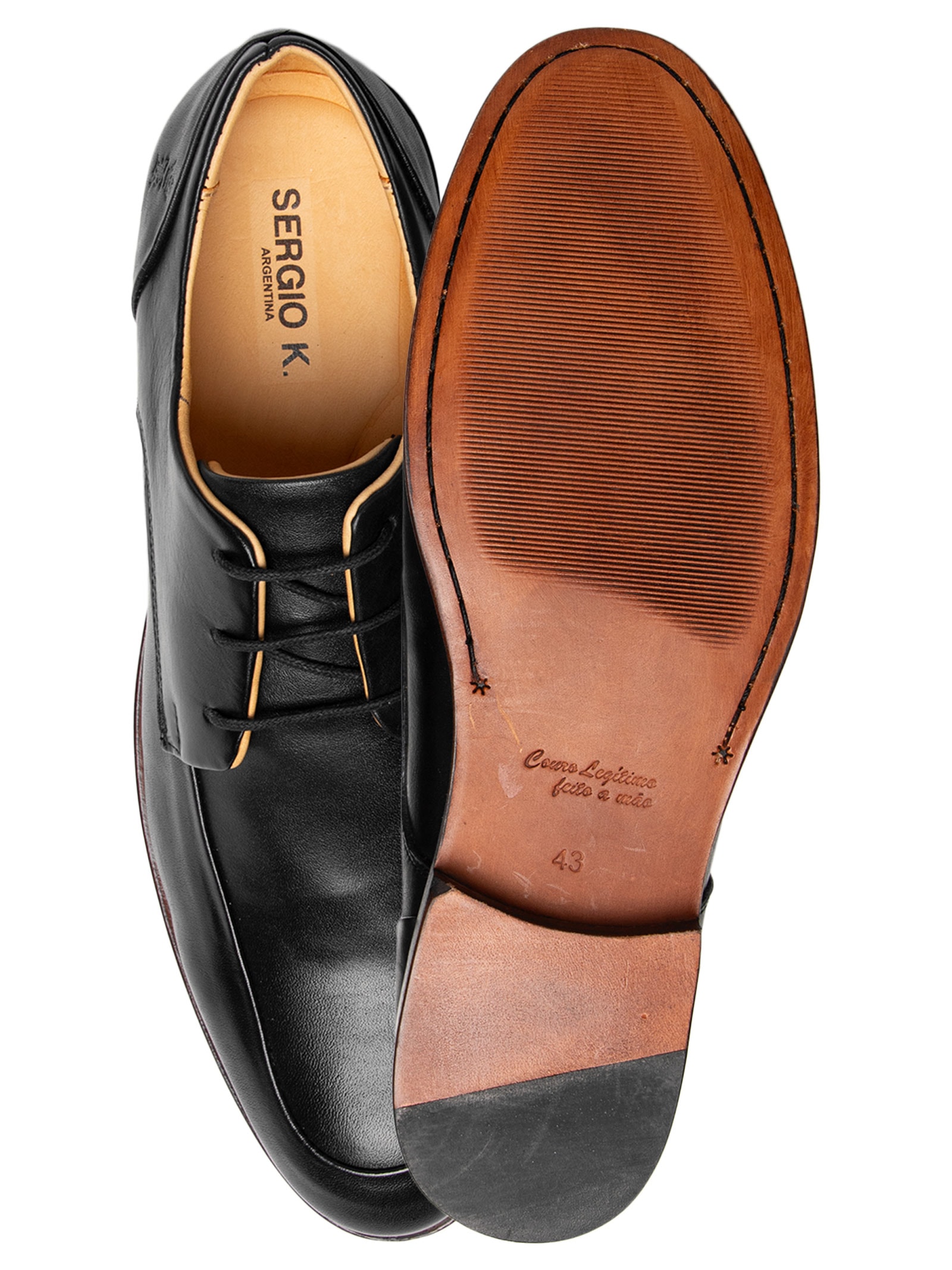 Sapato Masculino Social Com Cadarço Couro Preto Sergio K