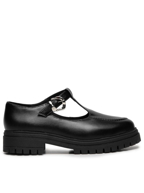 Sapato Mocassim Feminino Mary Jane Em Couro - Preto