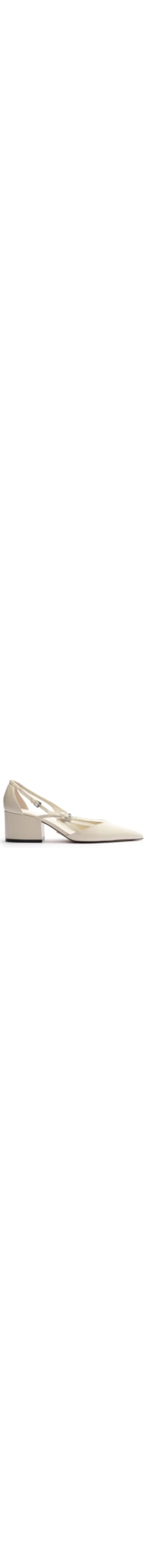 Scarpin Couro Bloco Semi Aberto Fivelas - Branco