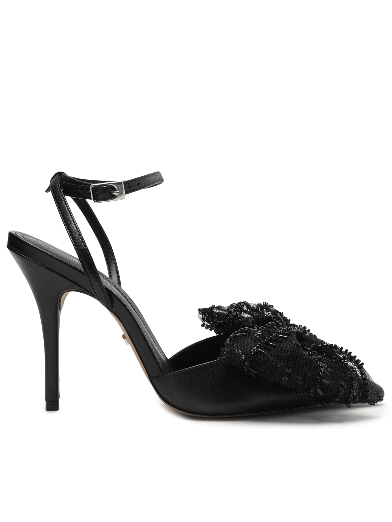 Arezzo Sapato Scarpin Preto E Branco Scarpin Couro Salto Alto Laço