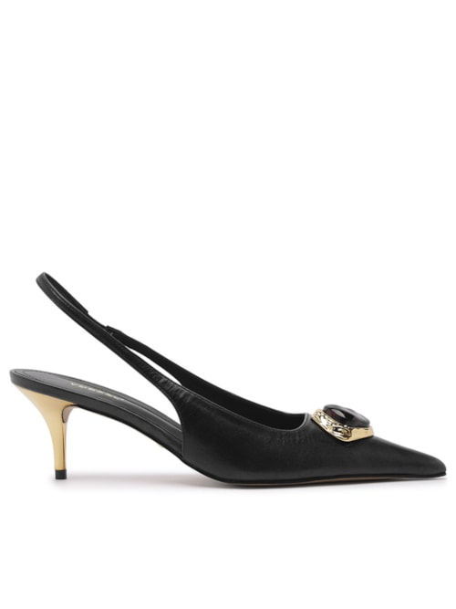 Scarpin Couro Salto Baixo Slingback – Preto